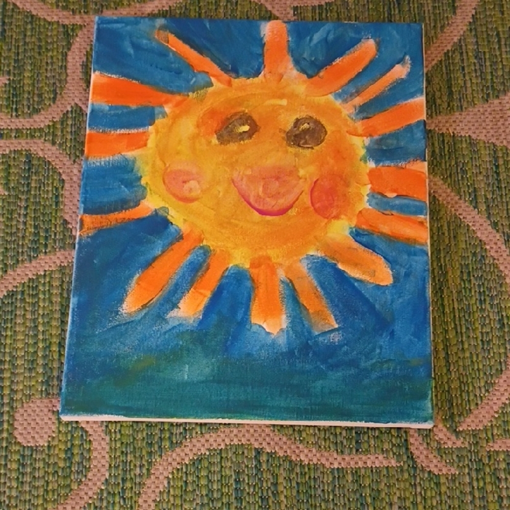 Vibrant Sunburst Canvas Art - Orange and Blue